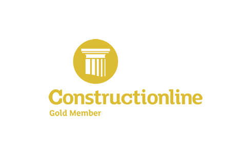 Constructionline Gold Member logo with a gold circle containing a building pillar icon and the text 'Constructionline Gold Member' below it.