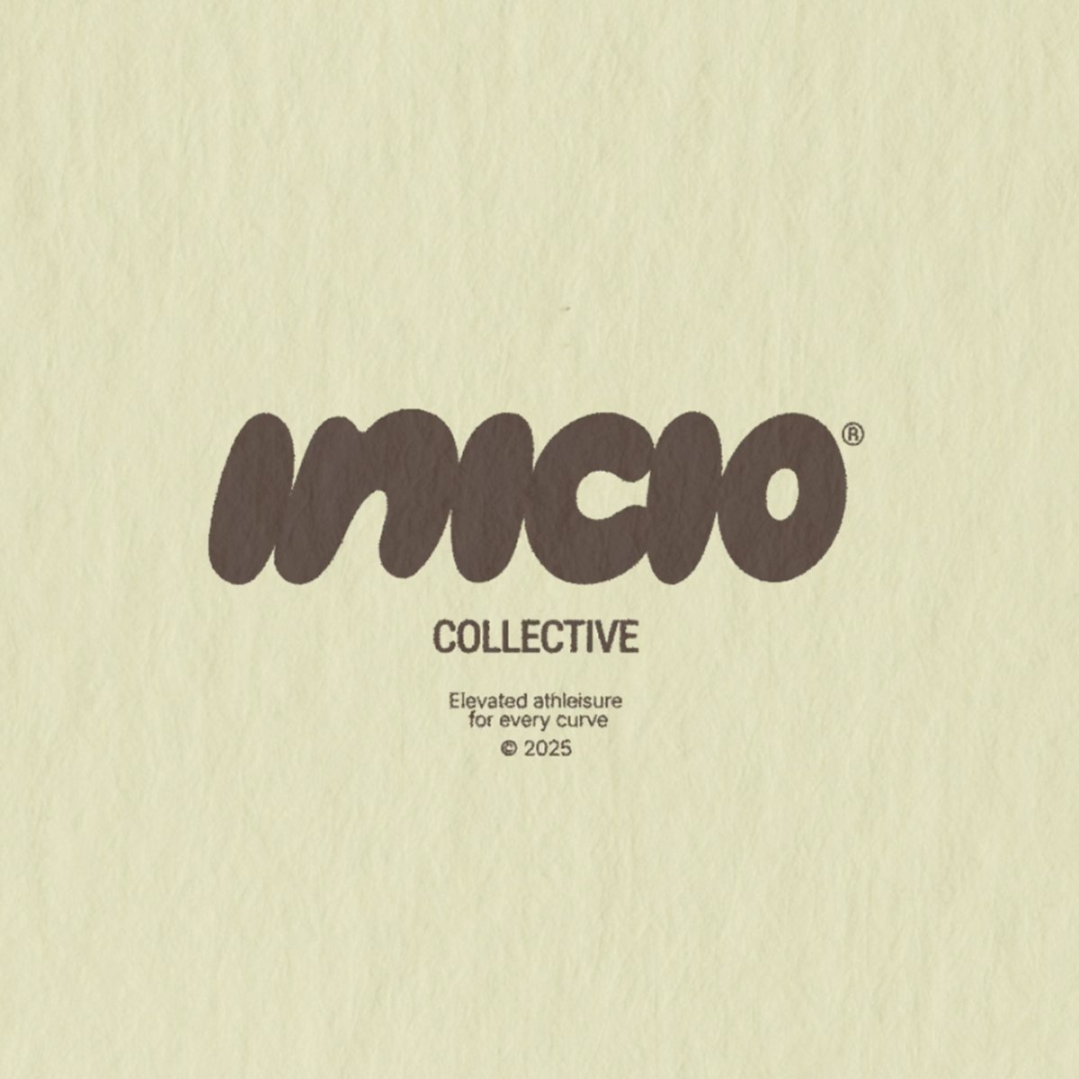 Close-up of a cream-colored background with the word 'moco' in bold, black, stylized font, and smaller text below reading 'COLLECTIVE' and 'Elevated athleisure for every curve © 2025'.