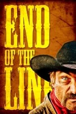 An illustration of a bandit in a cowboy hat, his face partially obscured is backed up by the title words: End of the Line
