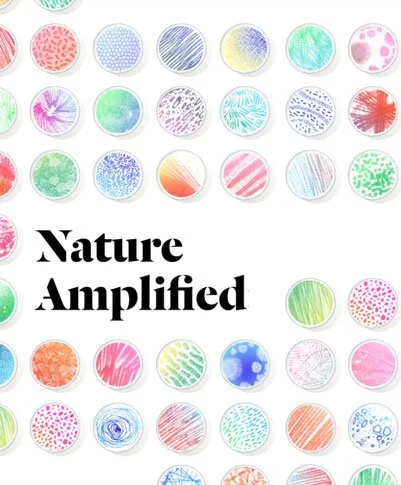 Book cover titled 'Nature Amplified' surrounded by colorful, abstract circular illustrations.