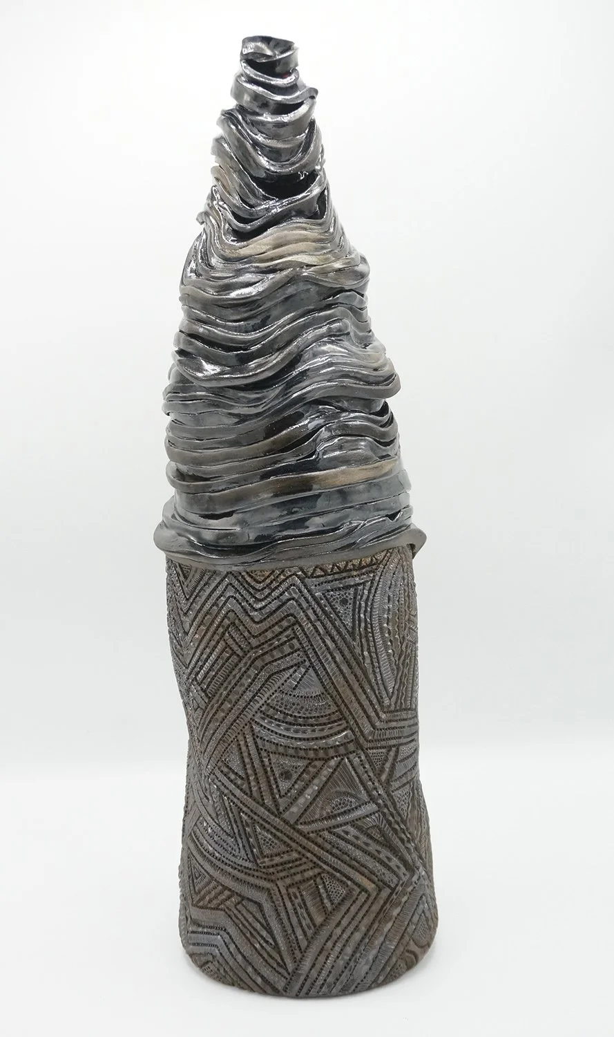 Adorned II 2020  
20 x 6 x 6 in Terracotta, Glaze, Underglaze