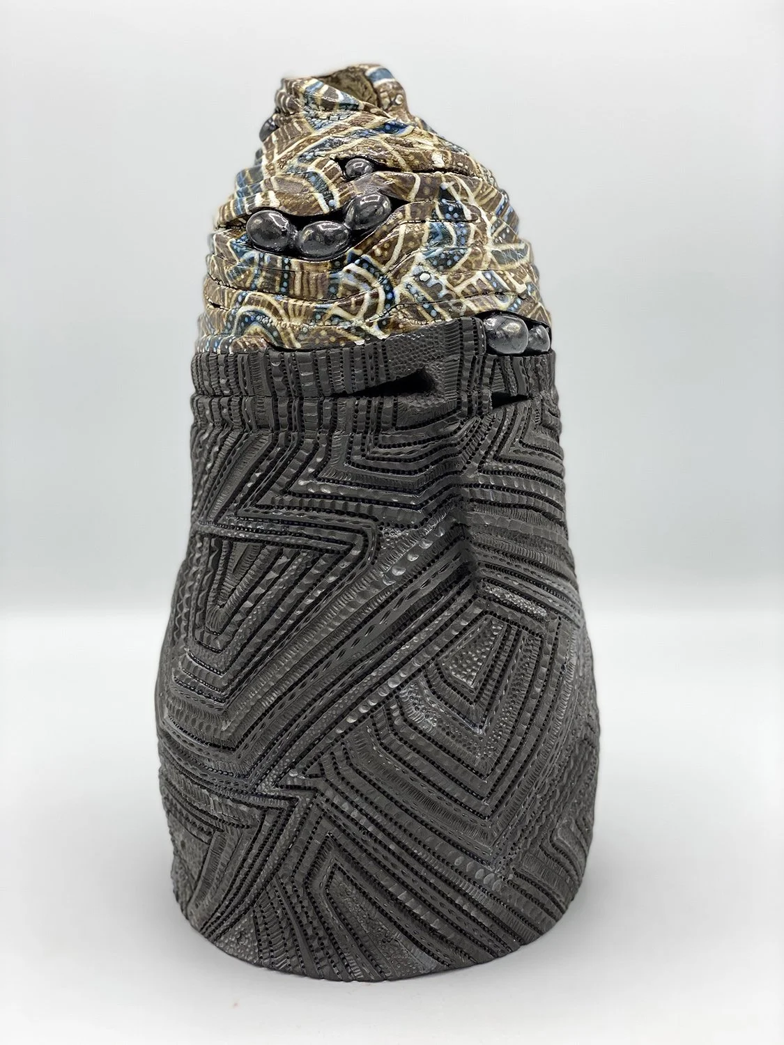 Adire VI, 2020  
14.4 x 6 x 6 in Terracotta, Glaze, Underglaze,

