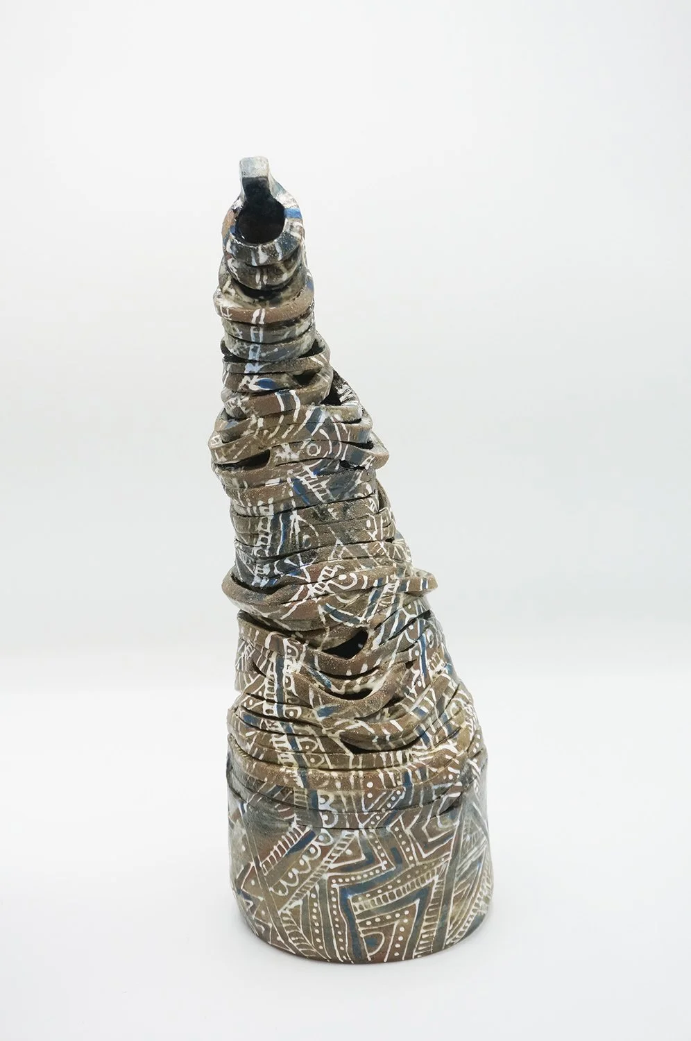 Adire III, 2020  
14 x 4 x 4 in Terracotta, Glaze, Underglaze
