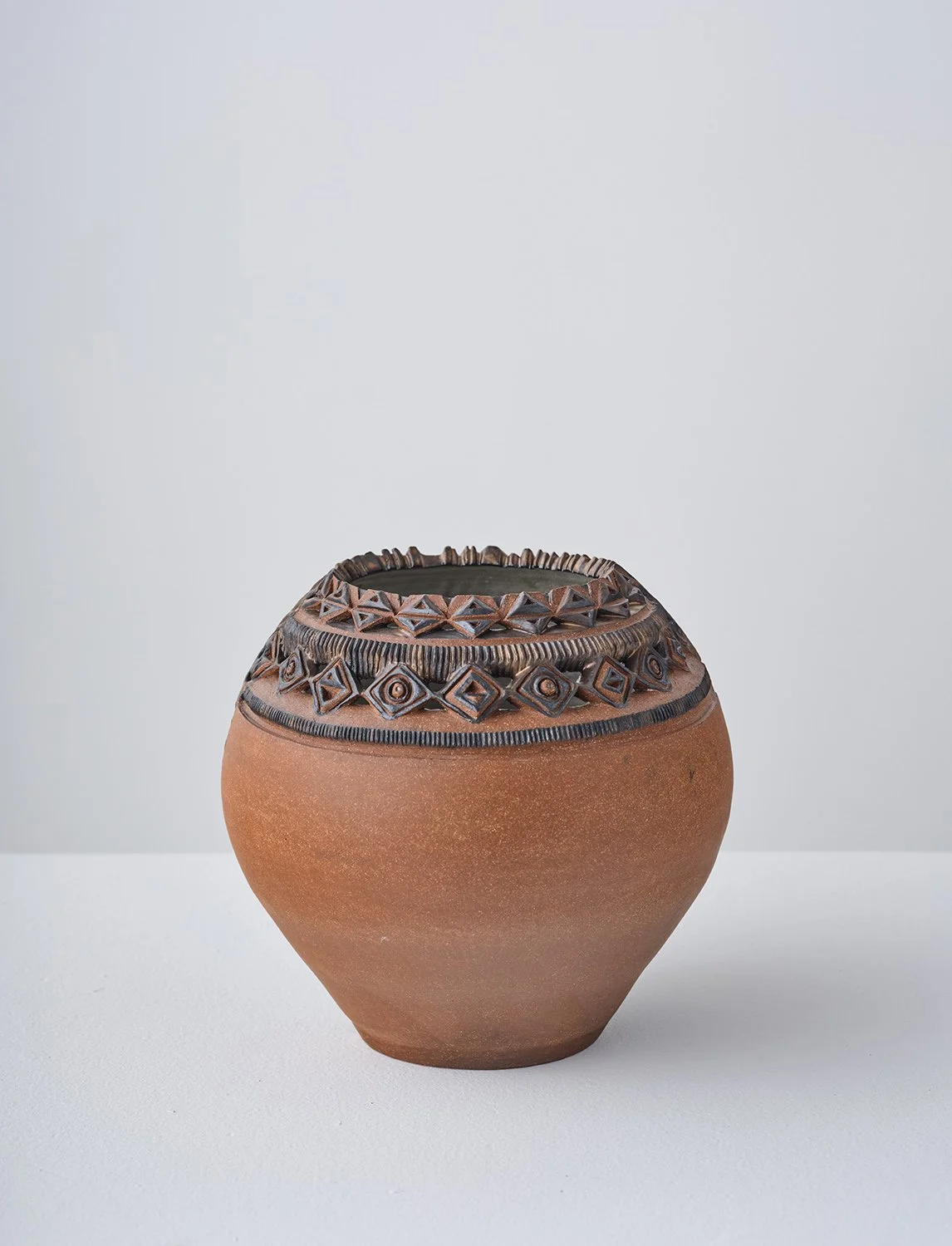 Half/Half II 2026 (front)  
9 x 9 x 9 in Terracotta, glaze 
