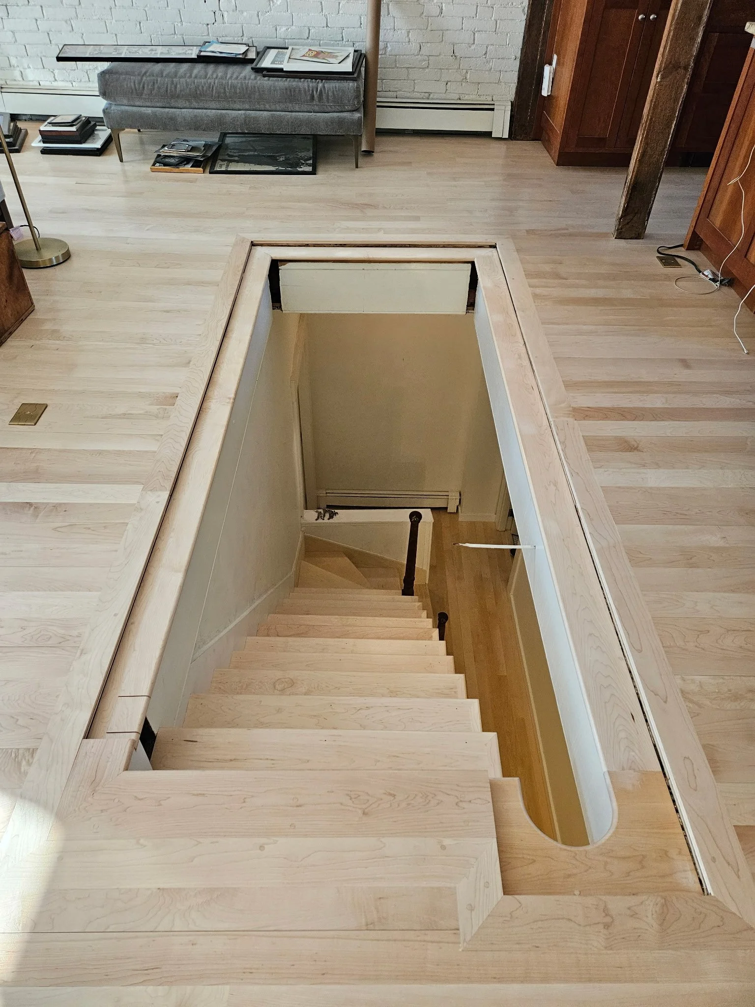 Stairs installed, trim set, and ready for the balusters and handrail to make their way home. 