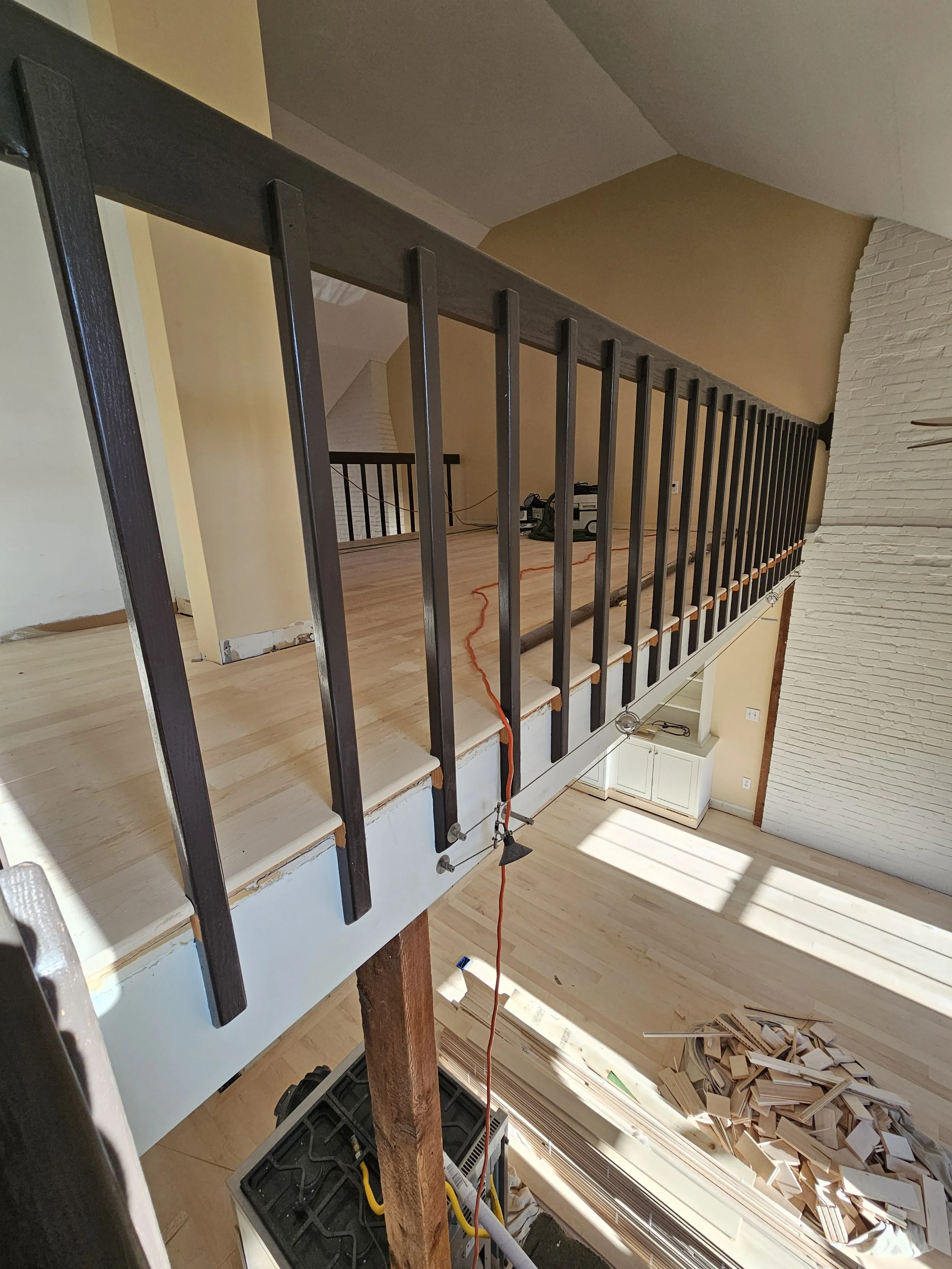 Custom trim work included putting nosing around each baluster for this handrail system. 
