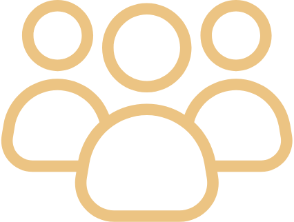 Stylized icon of a group of five people, representing a group or community.