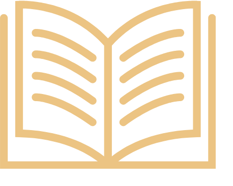 Outline of an open book with pages and lines representing text.