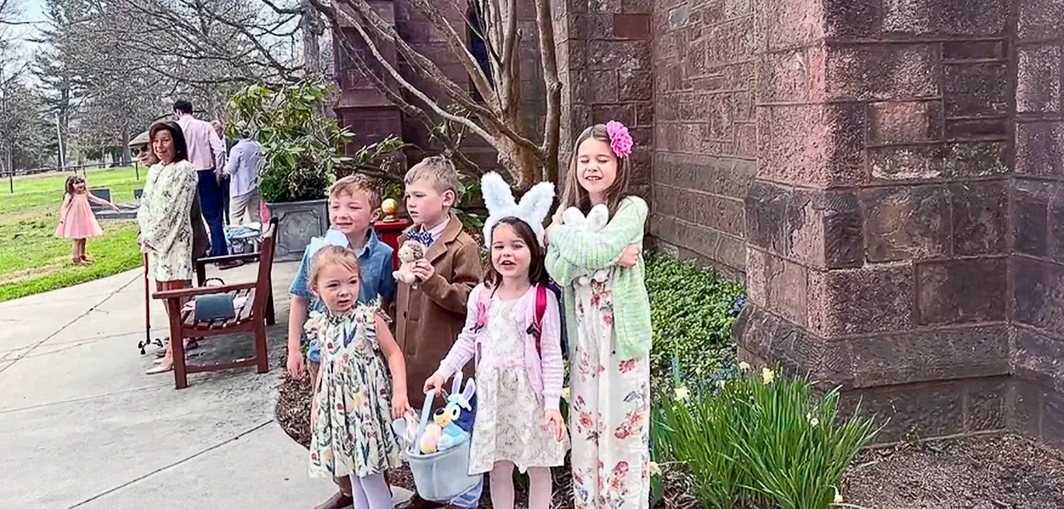 Children dressed up for Easter outside the church at at St. Thomas’ Church Whitemarsh.