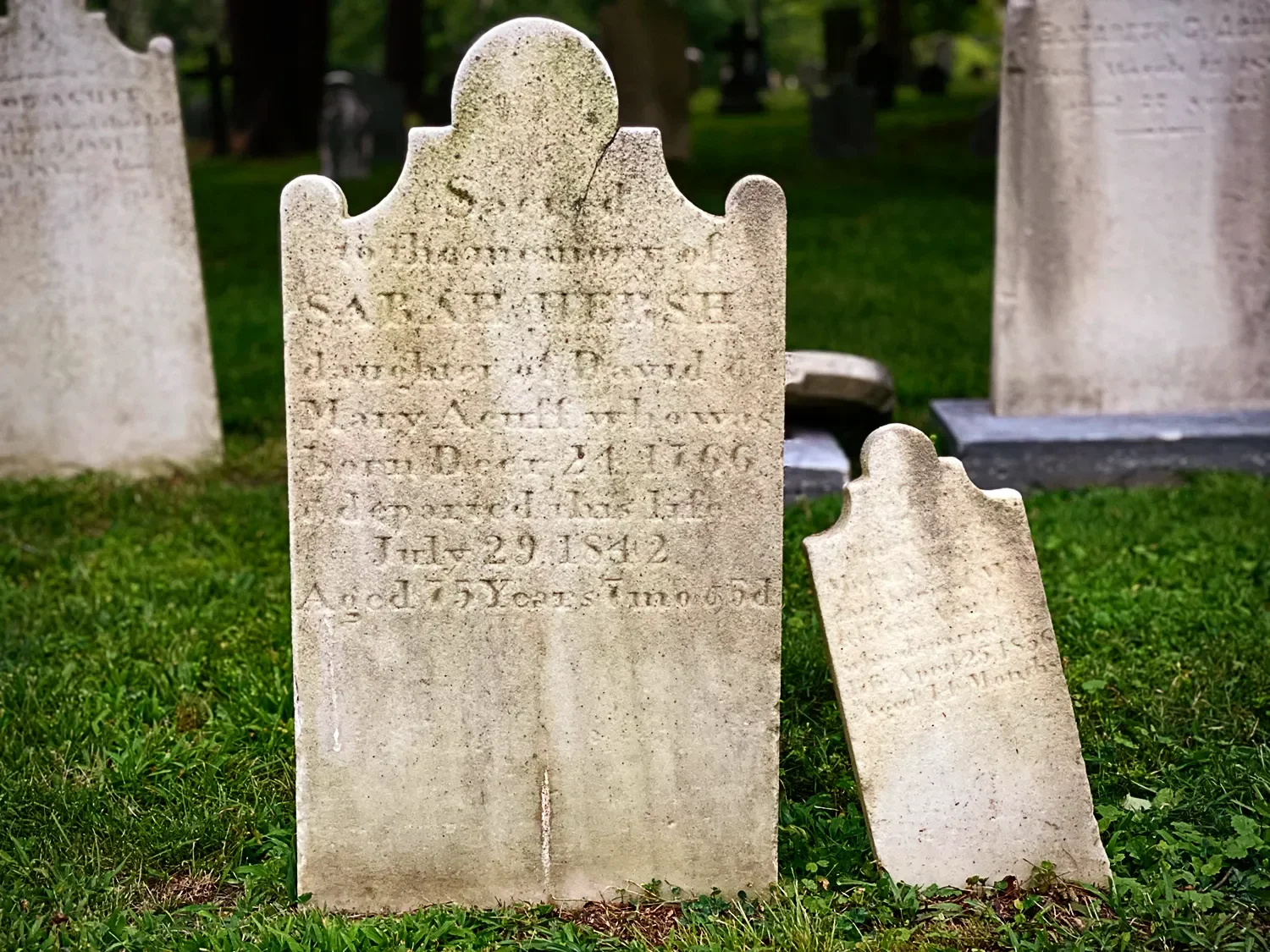 Two very old headstones in the historic cemetery at St. Thomas’ Church Whitemarsh.