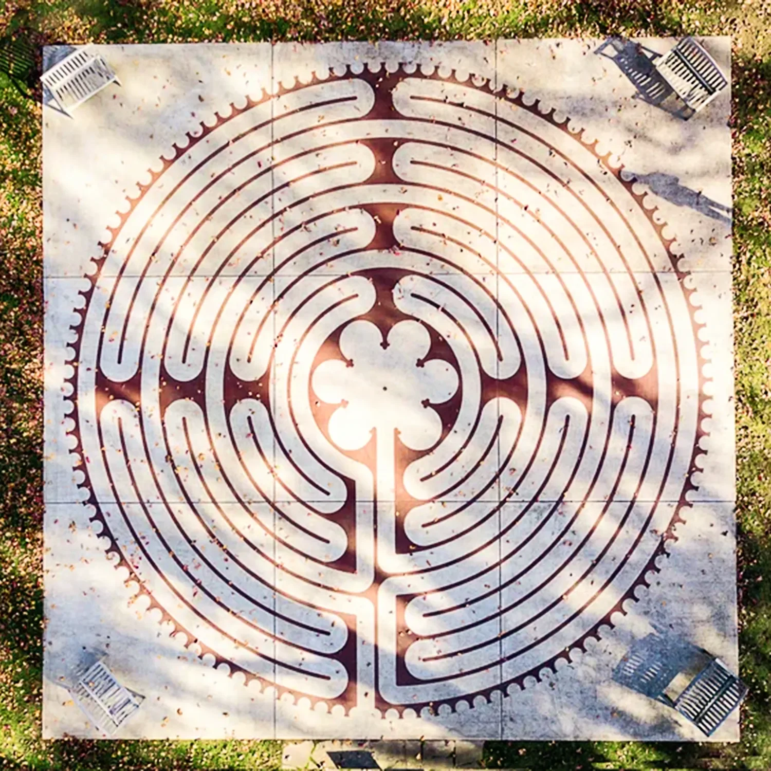 Labyrinth from overhead during Autumn at St. Thomas’ Church Whitemarsh.
