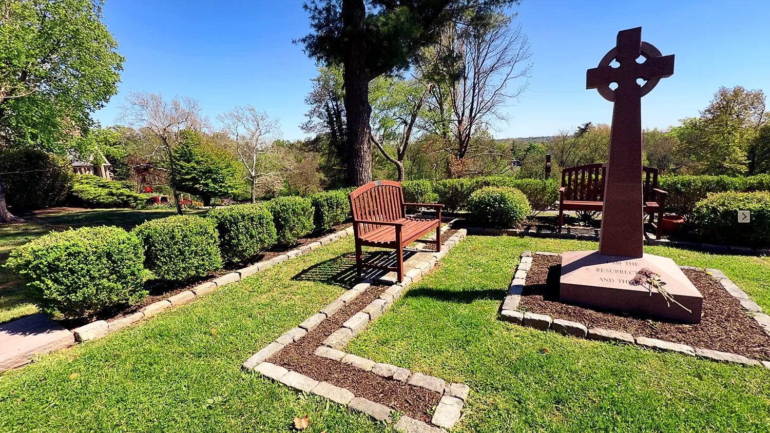 Peace garden during the morning at St. Thomas’ Church Whitemarsh.