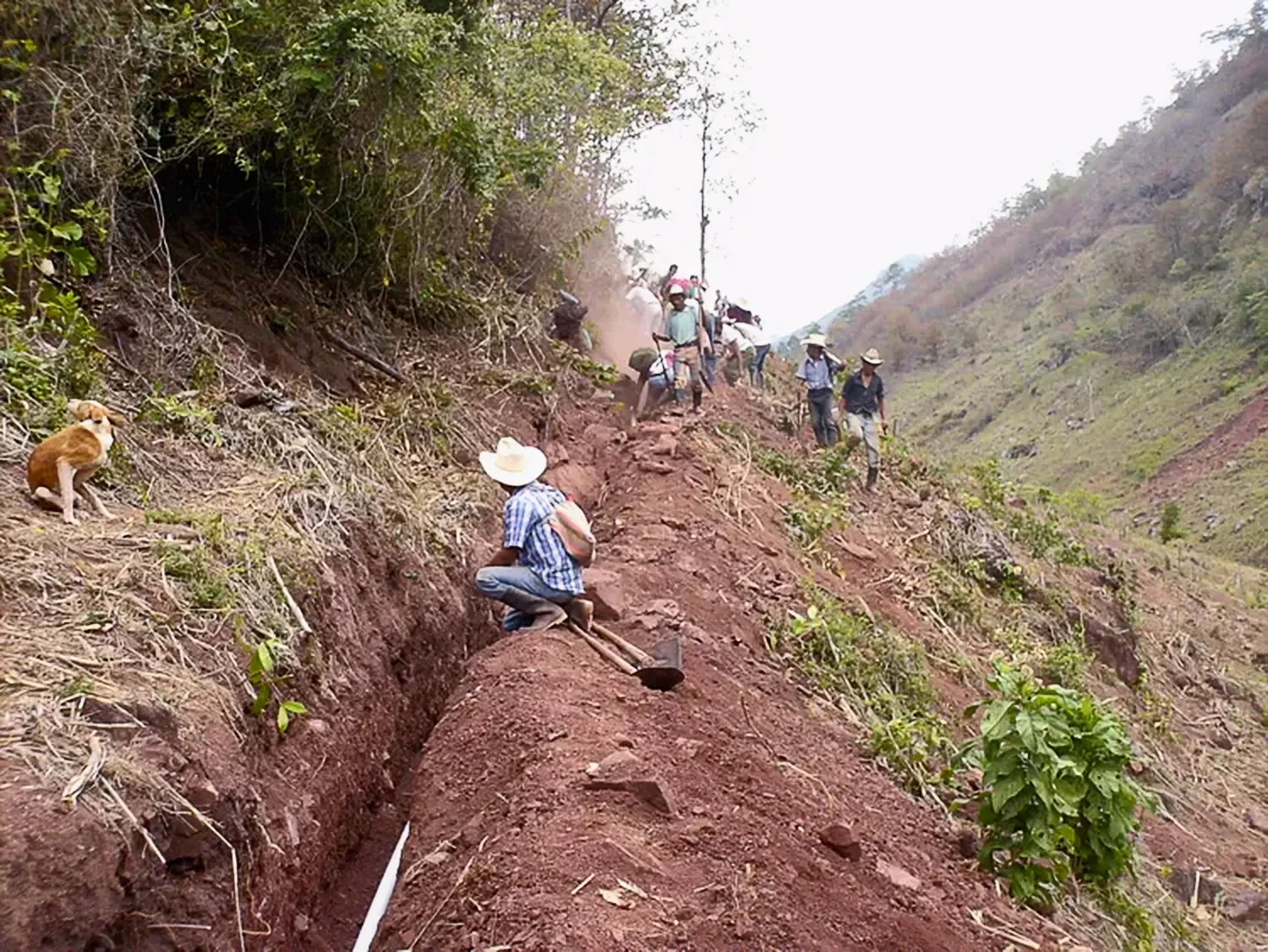 St. Thomas’ volunteers and others working with Agua Para el Pueblo and digging a trench into a hillside for the Honduras Water Mission.