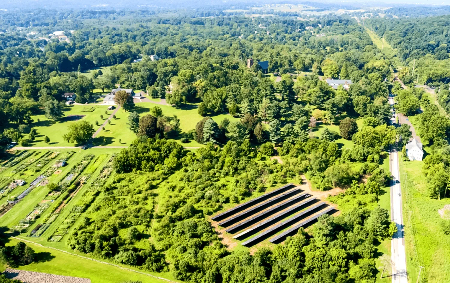 Solar farm arial view at St. Thomas’ Church Whitemarsh.