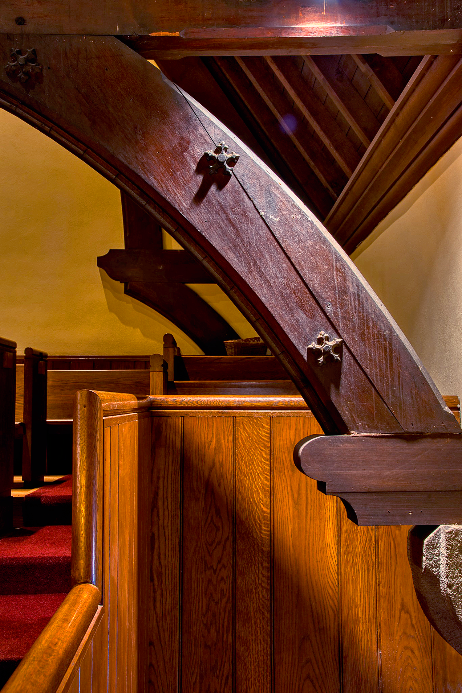 Wooden architectural detail inside the main church at St. Thomas’ Church Whitemarsh.