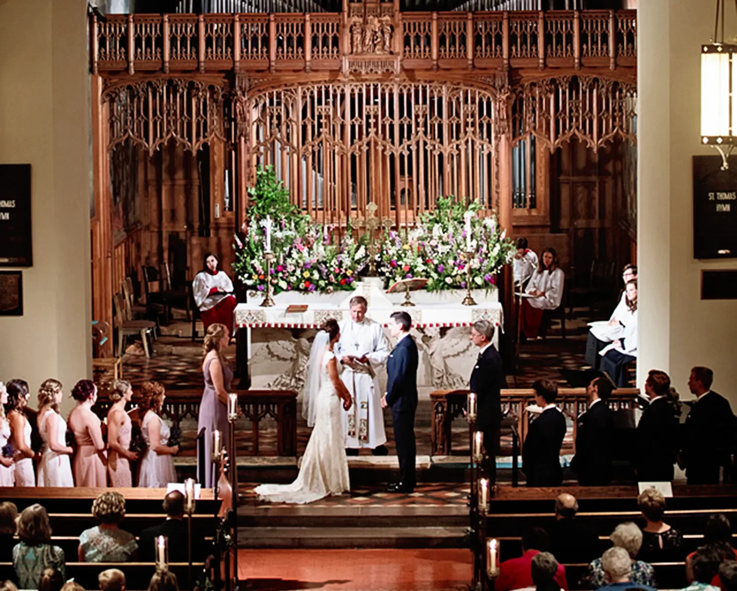 Wedding ceremony in main church at The Retreat at St. Thomas’ Church Whitemarsh.