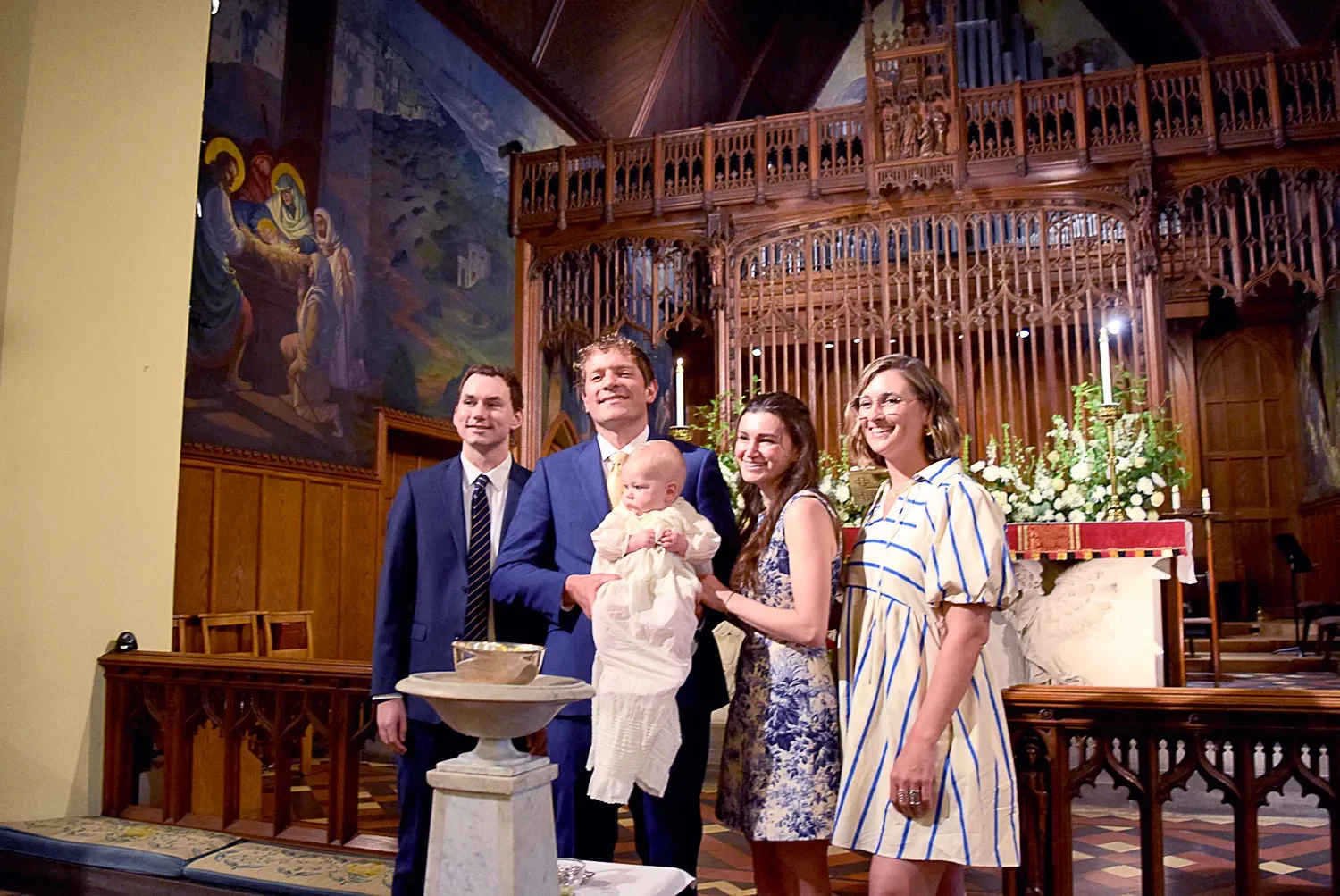 Standing family portrait after baptism service at St. Thomas’ Church Whitemarsh.
