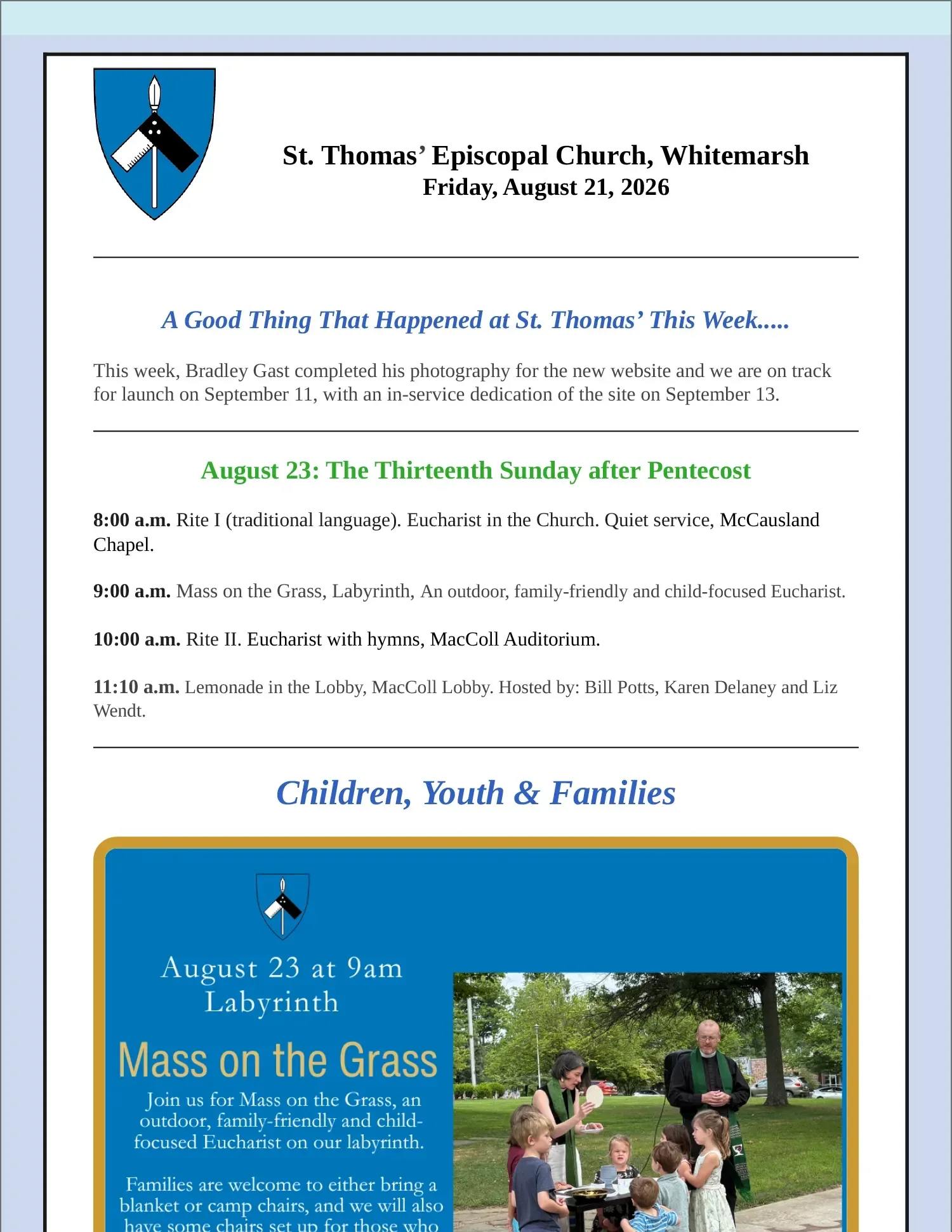 St. Thomas’ Episcopal Church Friday email example