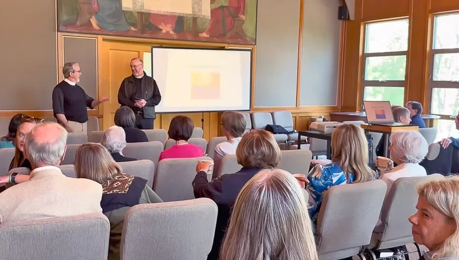 People listening to a presentation at St. Thomas’ Church Whitemarsh.