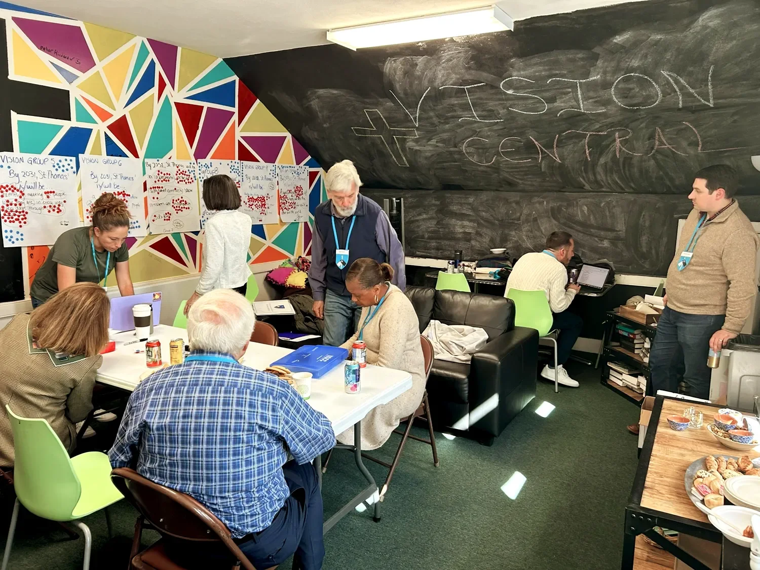 People working in a breakout room during Visioning Day at The Retreat at St. Thomas’ Church Whitemarsh.