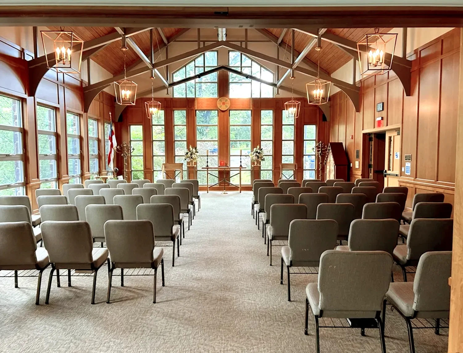 Wedding ceremony setup in McCausland Chapel at The Retreat at St. Thomas’ Church Whitemarsh.