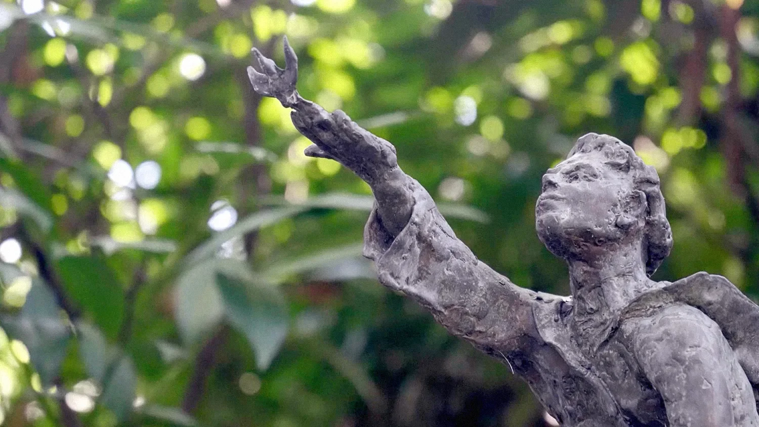 Closeup of garden statue at St. Thomas’ Church Whitemarsh.