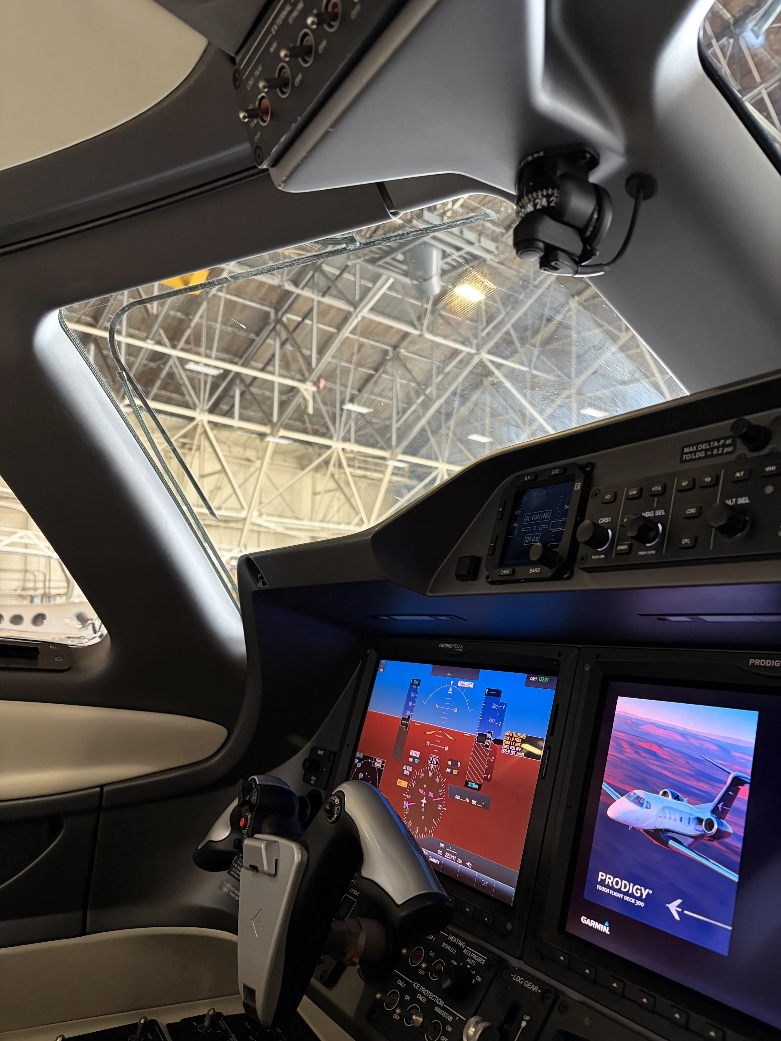 the Cockpit of praetor 300 for a interior cabin detail at Addison Airport, ADS, Addison, Texas