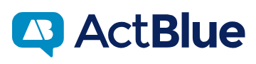ActBlue logo with a light blue speech bubble containing a white stylized 'A' and the word 'ActBlue' in dark blue text.