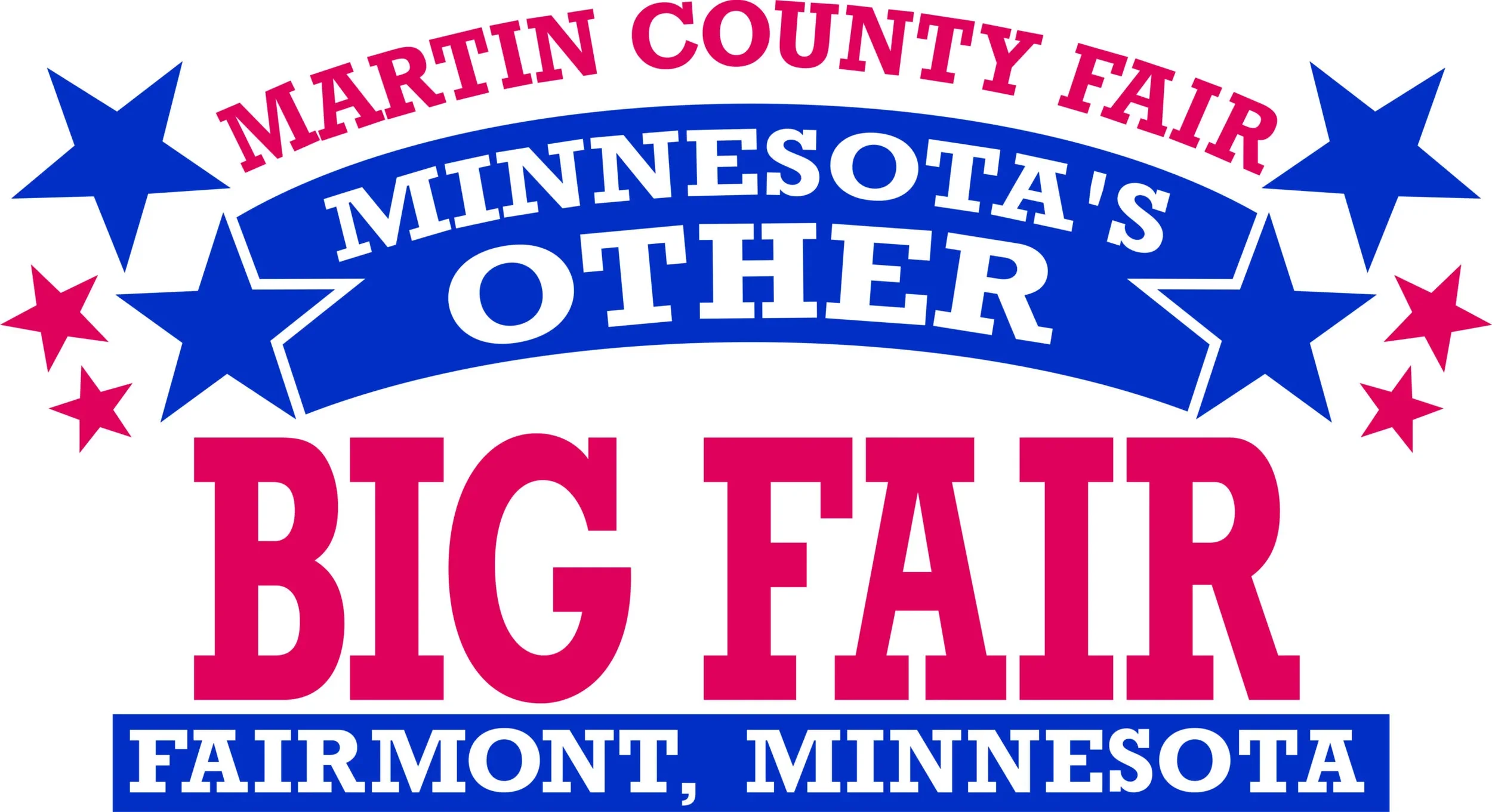 Logo of the Martin County Fair in Minnesota with red, white, and blue colors and stars.
