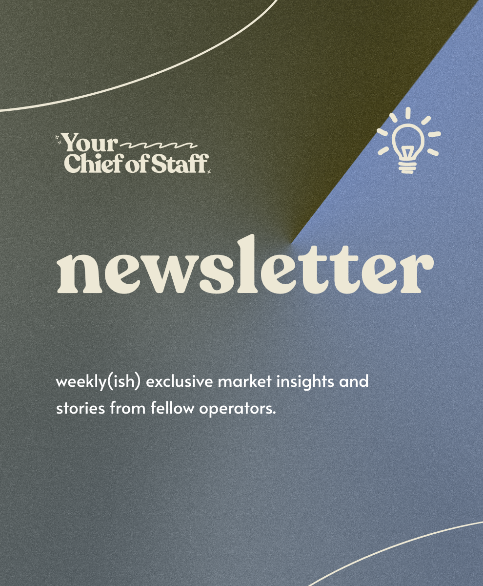 blue background with your chief of staff newsletter substack link