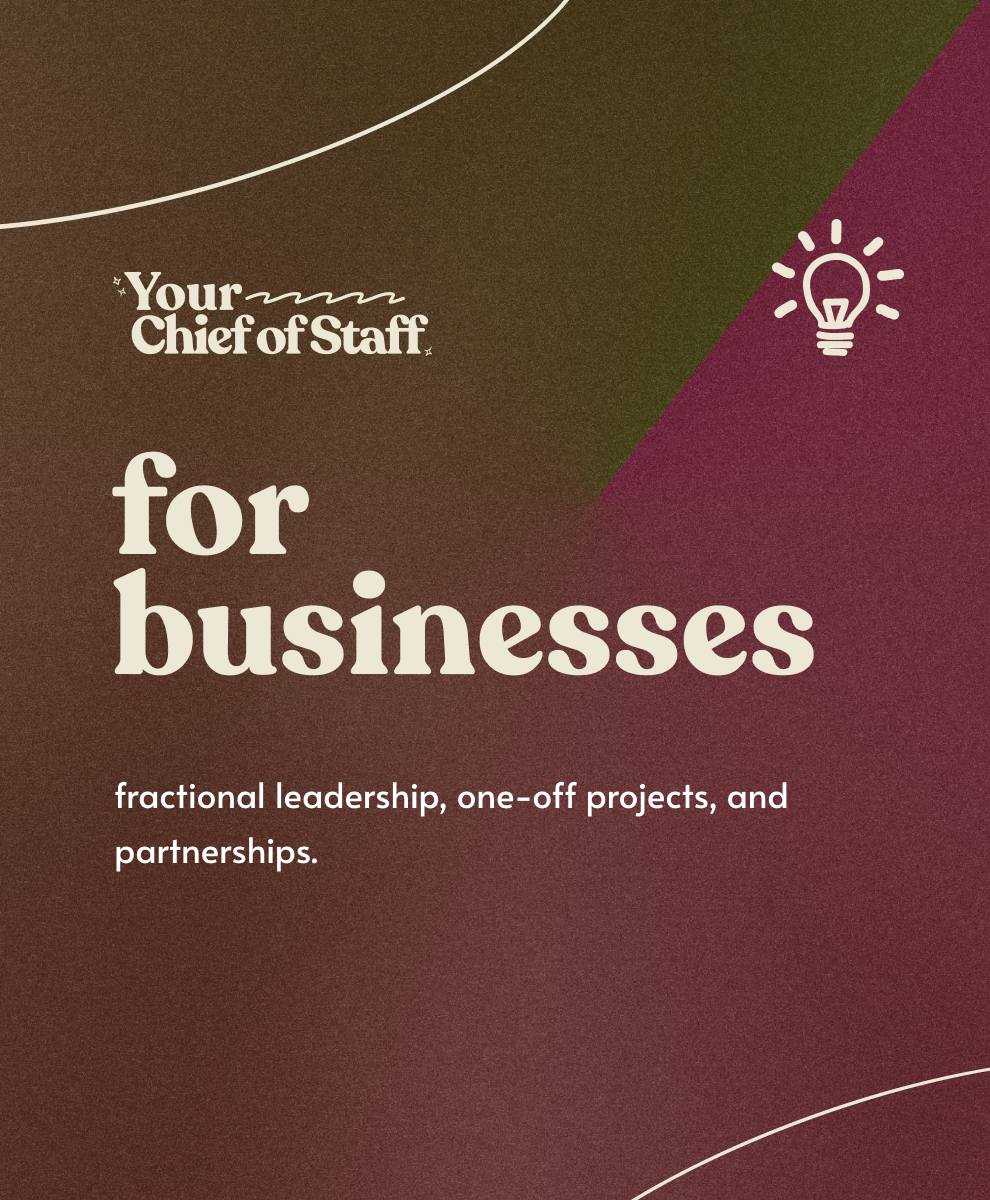 deep purple background with logo and for business for fractional chief of staff and partnerships