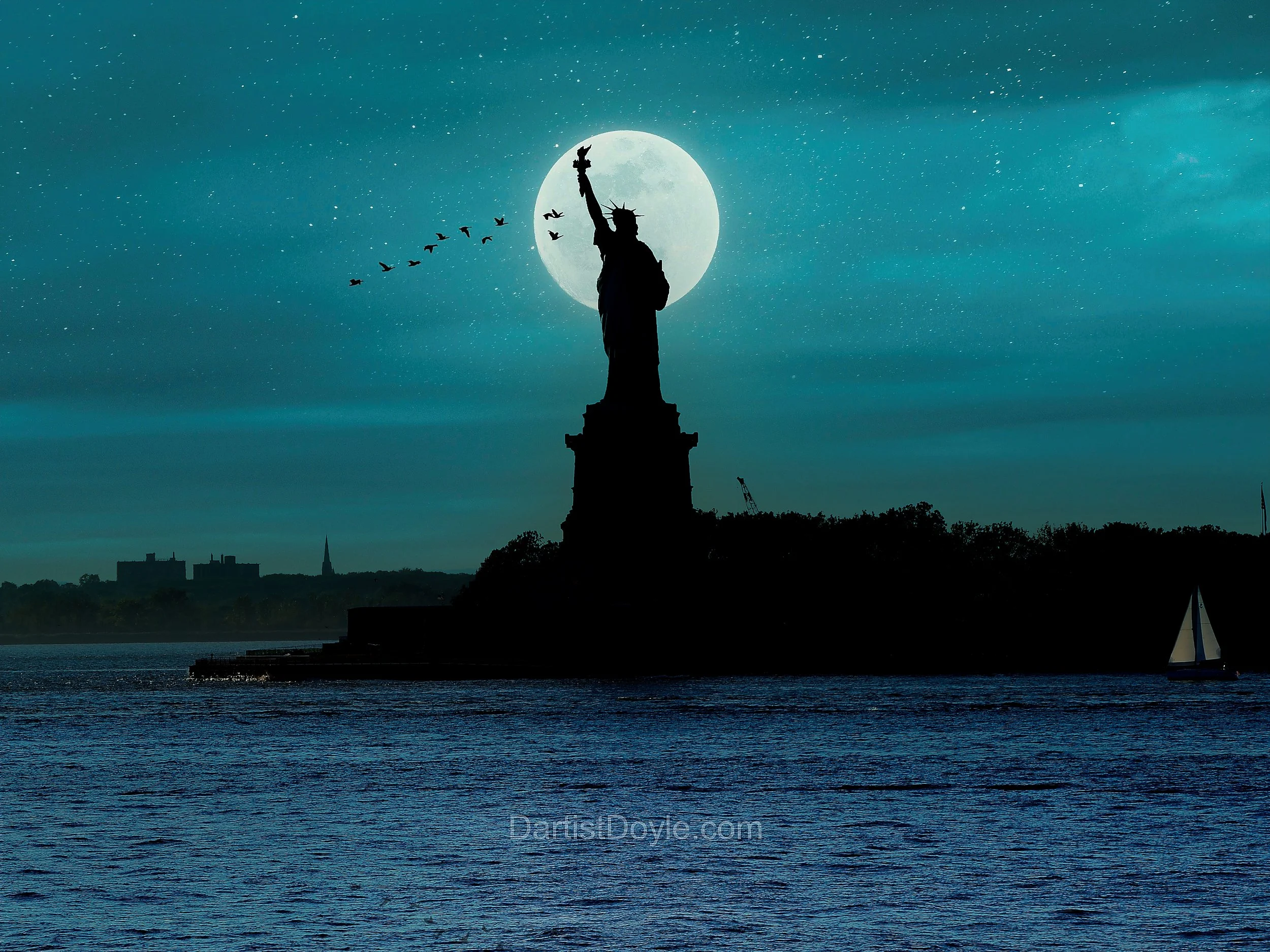 Statue Liberty Full Moon