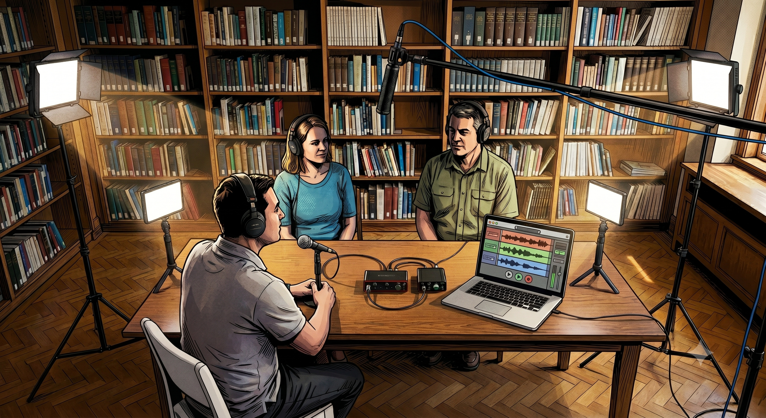 Host and Guests sit for an interview