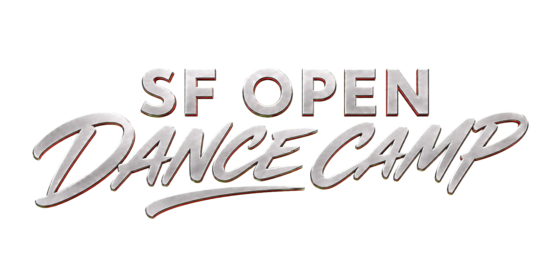 A metallic sign with the text "SF Open Dance Camp" in a stylized font.