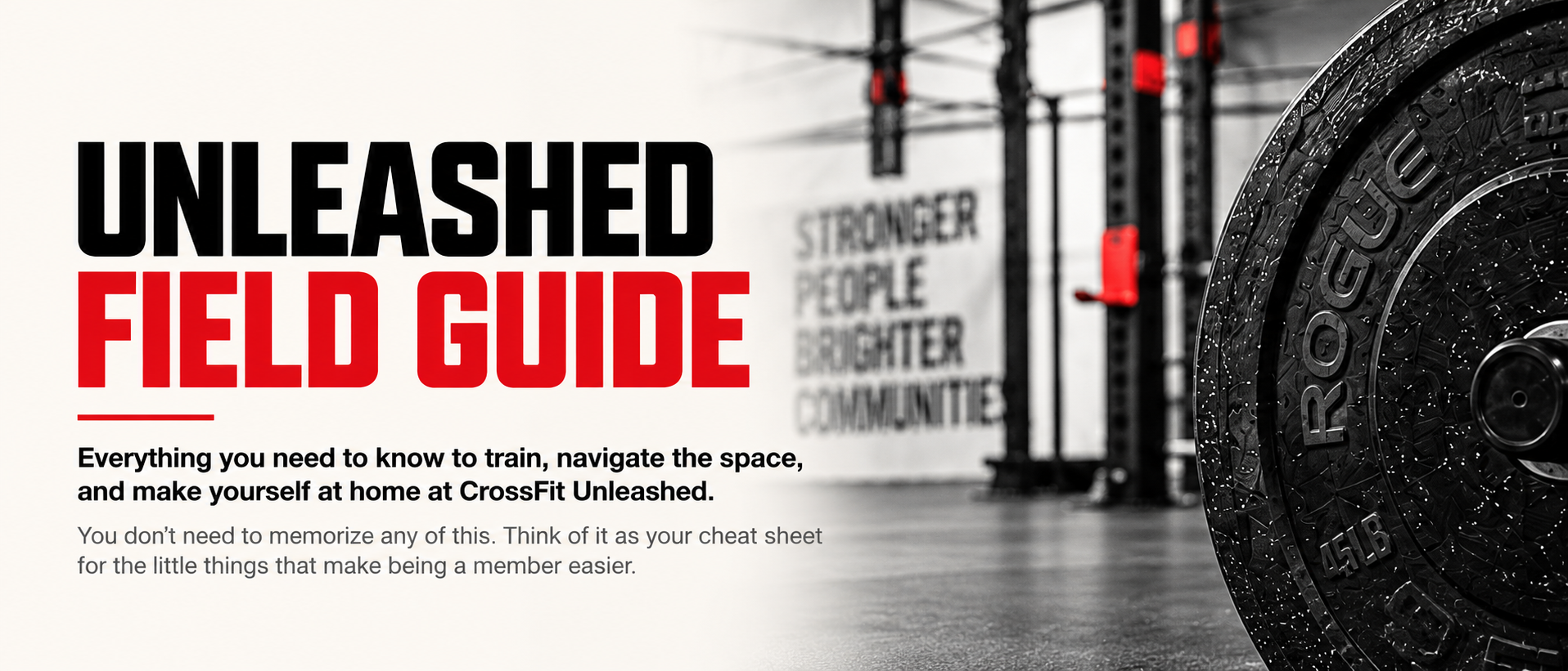 CrossFit Unleashed promotional poster with large black and red text, gym equipment, and a large tire on the right side.