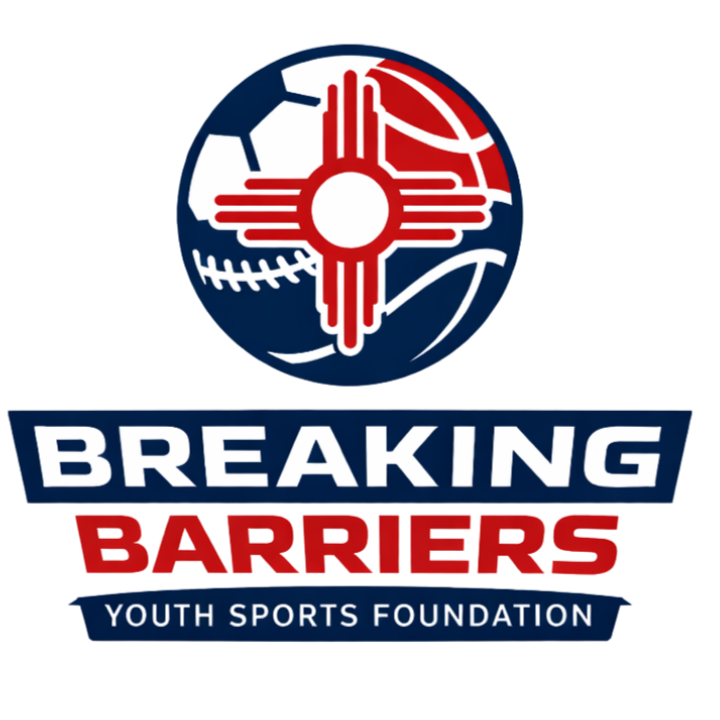 Logo for the Breaking Barriers Youth Sports Foundation featuring a circular emblem with sports-related graphics and the foundation's name.