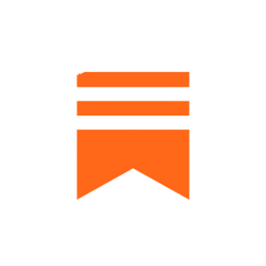 An orange ribbon medal with a black outline and a white ribbon at the bottom.