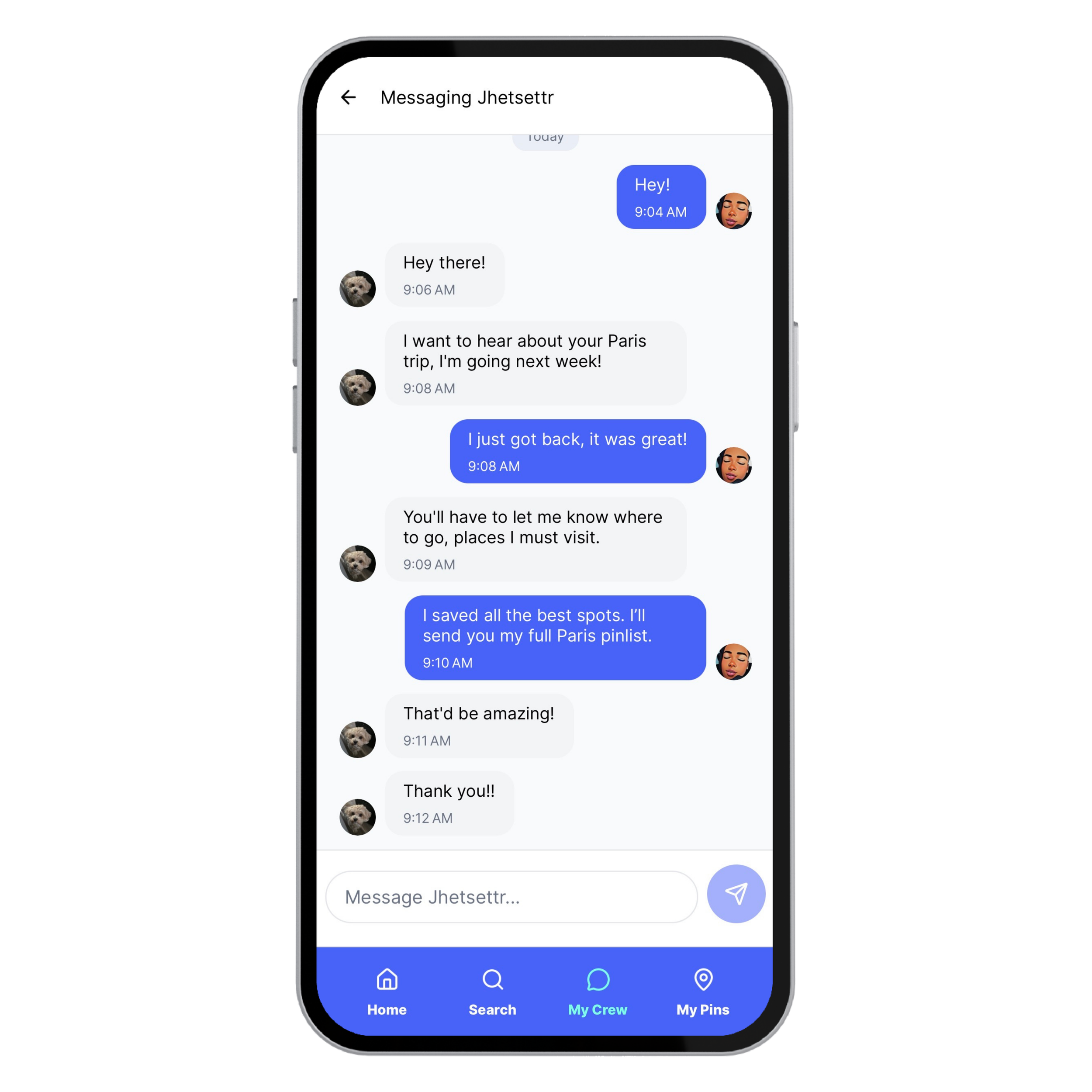 PinTagGo location sharing and messaging feature for friends and travel groups