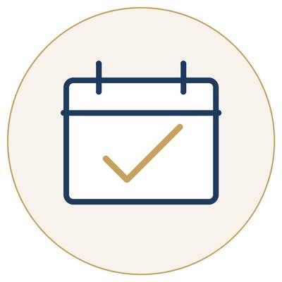 Calendar icon with a checkmark inside.