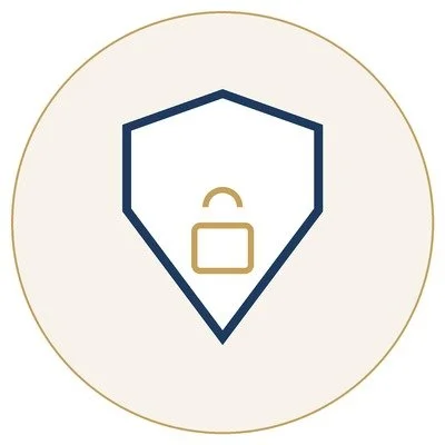 Icon of a shield with a lock in the center, symbolizing security or protection.
