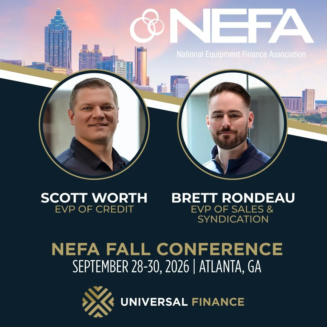 The NEFA Fall Conference is only two weeks away! 🎉

Planning to be in Atlanta for the event? Be sure to carve out some time to connect with members of the #UniversalFinance executive team.

Scott Worth, EVP of Credit, and Brett Rondeau, EVP of Sales