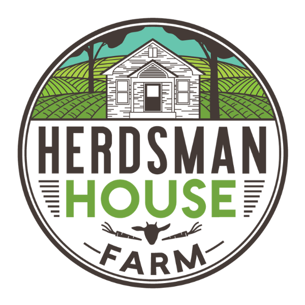 Herdsman House Farm logo featuring a farmhouse surrounded by agricultural fields