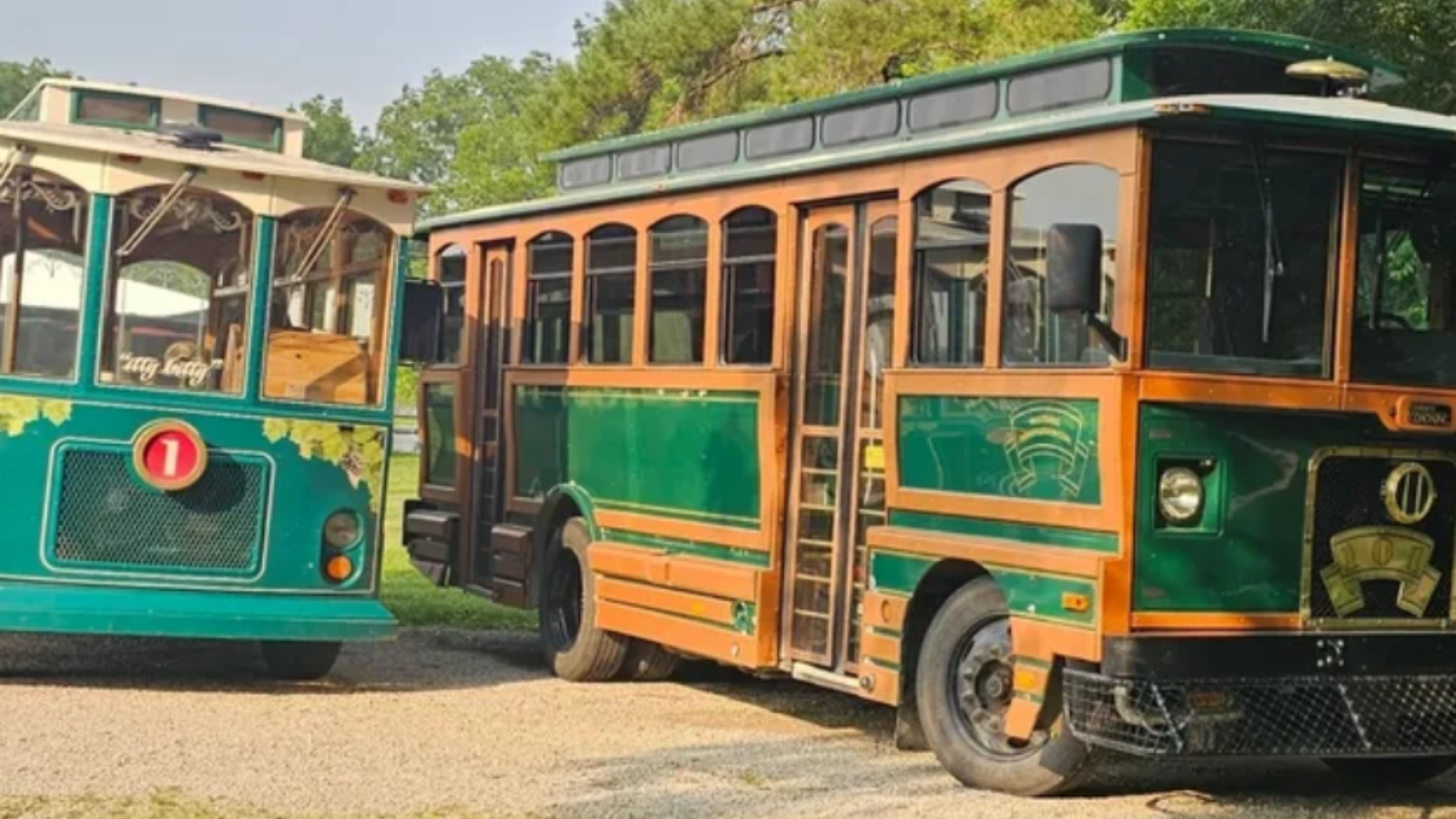 Tour trolley used for agritourism experiences, farm tours, and visitor transportation in rural communities.