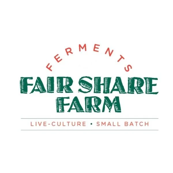 Fair Share Farm ferments logo with live-culture small-batch tagline.
