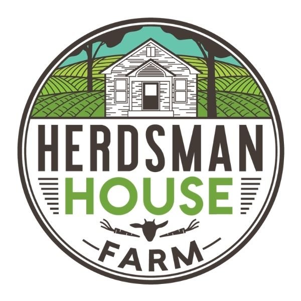 Herdsman House Farm logo featuring a farmhouse surrounded by agricultural fields