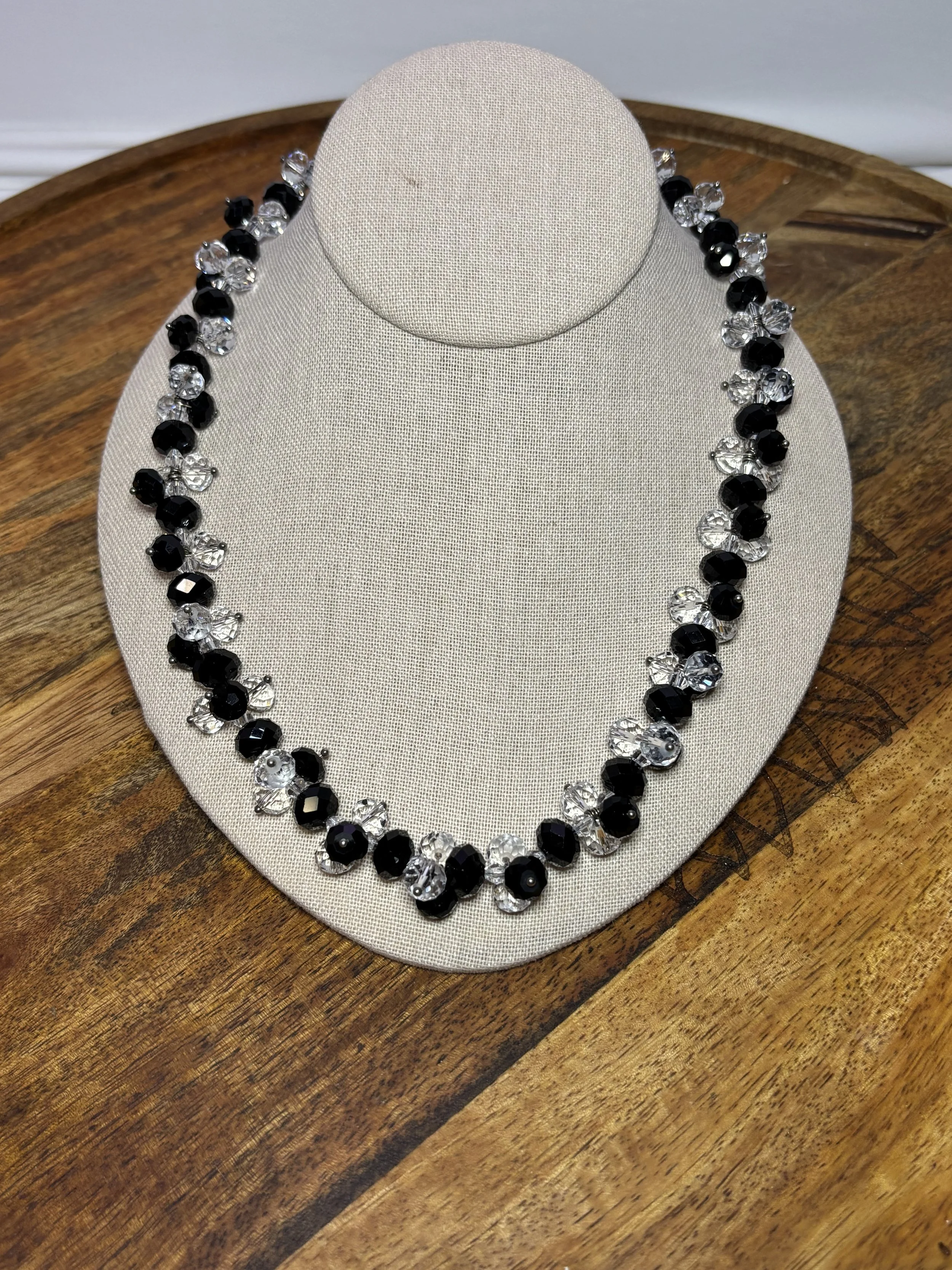Black & Crystal Glass Beaded Necklace