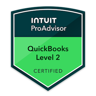 Intuit ProAdvisor badge for QuickBooks Level 2 certification.