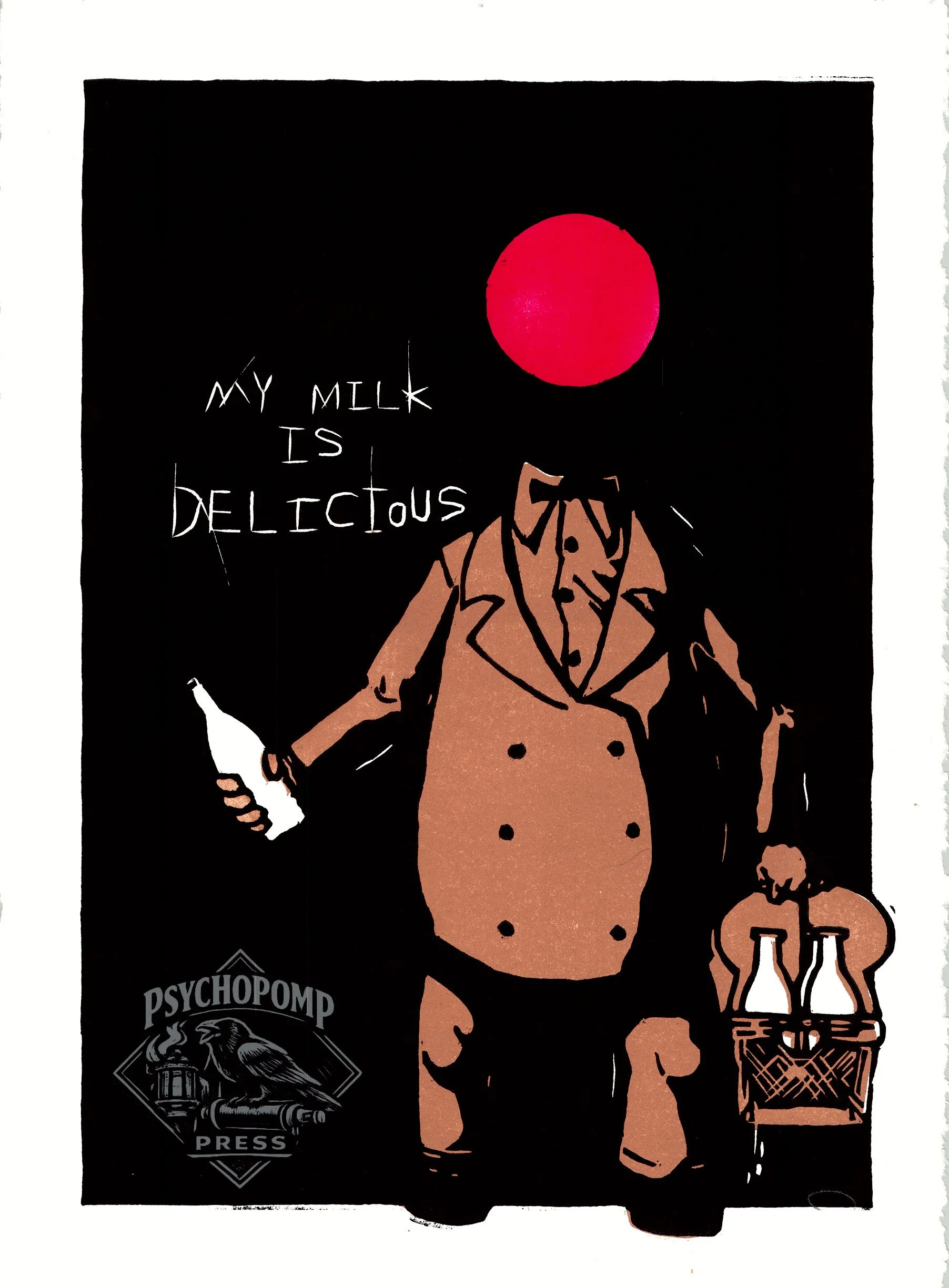 I am the milkman.
12"x18", Relief woodcut
