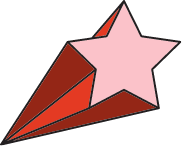 A pink star with a brown tail, resembling a shooting star against a black background.