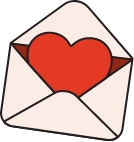 Open envelope with a red heart inside